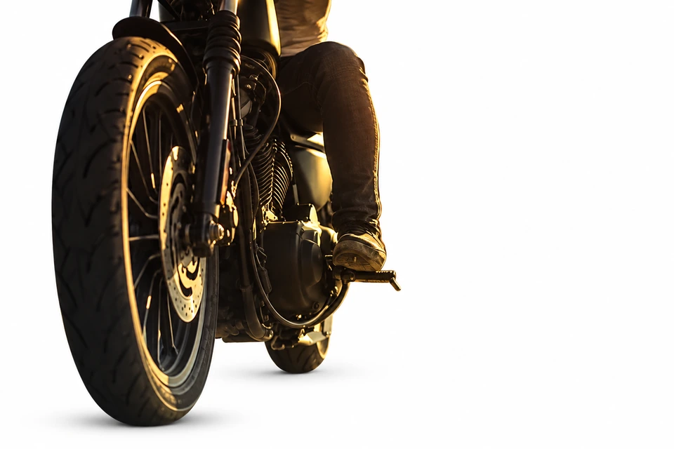 Moto et conducteur sur fond blanc