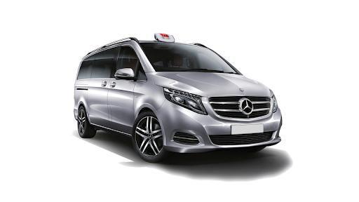 Taxi Mercedes gris avec lumineux sur fond blanc